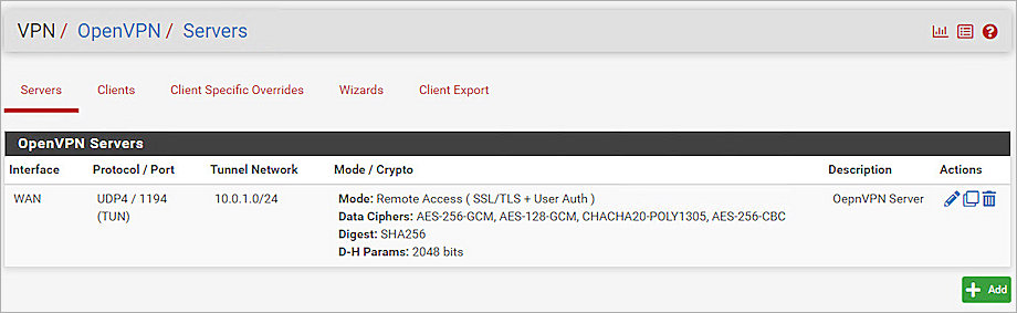 Screenshot of pfSense, OpenVPN 7